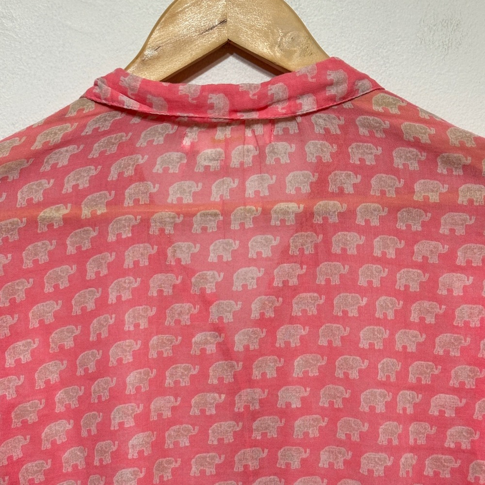 Hei Hei Anthropologie Elephant Button Down Shirt Tunic Pink Cotton Womens Large - Picture 7 of 8